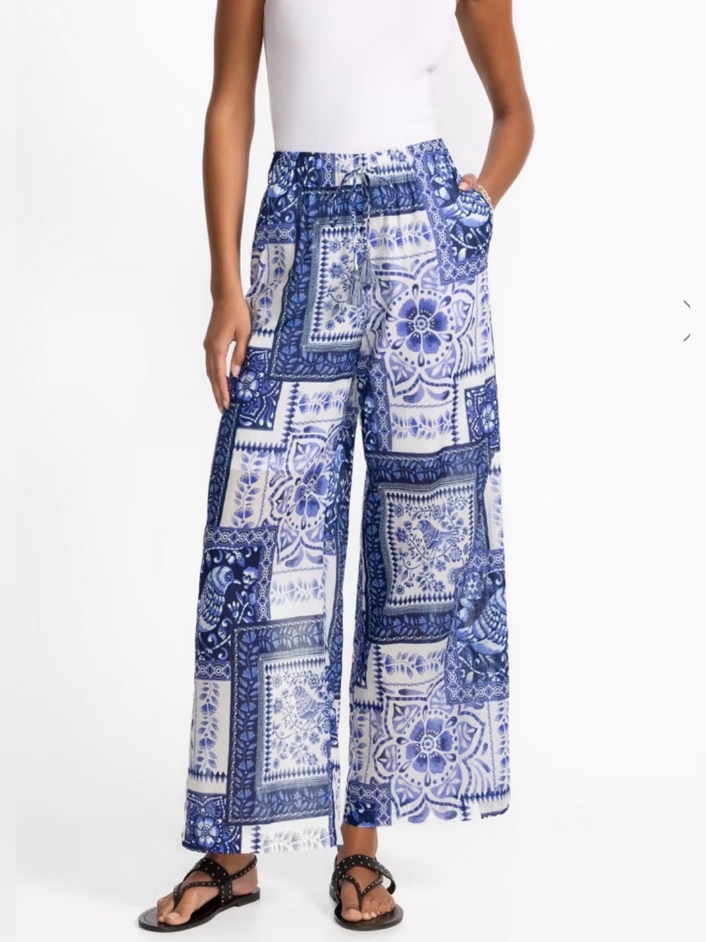 Johnny Was Blue Patchwork Wide Leg Pants Size Medium - NWOT